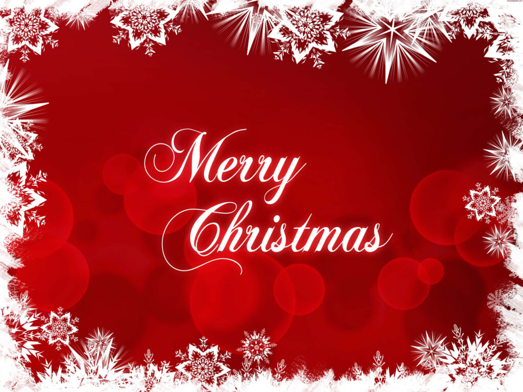Festive Christmas Wallpaper: Snowflakes & Stars on Red - Merry Christmas
