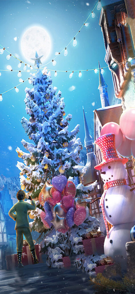 Festive Christmas Wallpaper: Snowman, Tree & Moonlit Magic