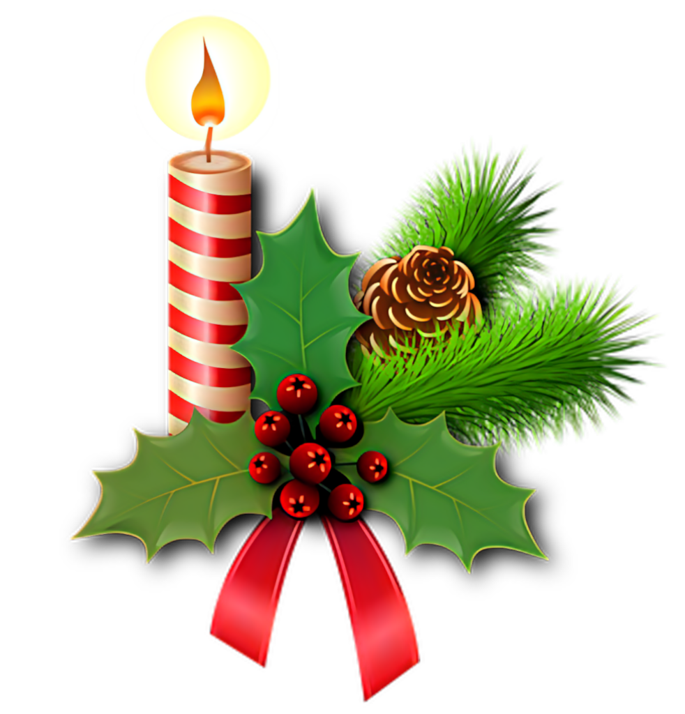Festive Striped Candle with Holly & Pine: Classic Christmas Decor Wallpaper