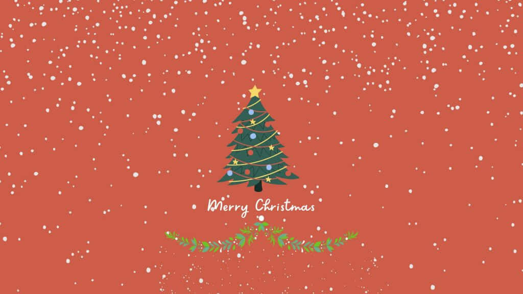 Cheerful Christmas Tree Wallpaper with Snowflakes & Merry Wishes