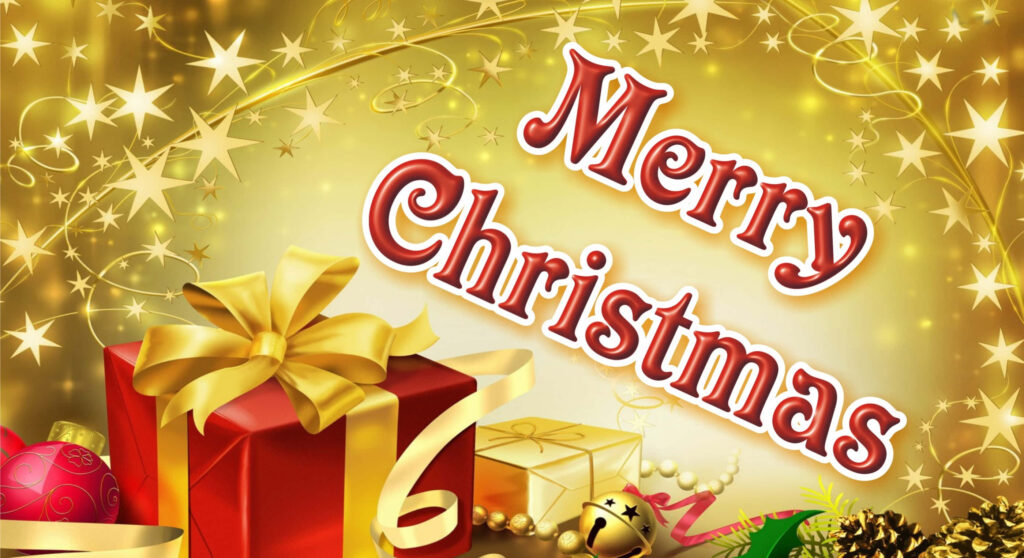 Vibrant Gold and Red Christmas Wallpaper with Merry Message