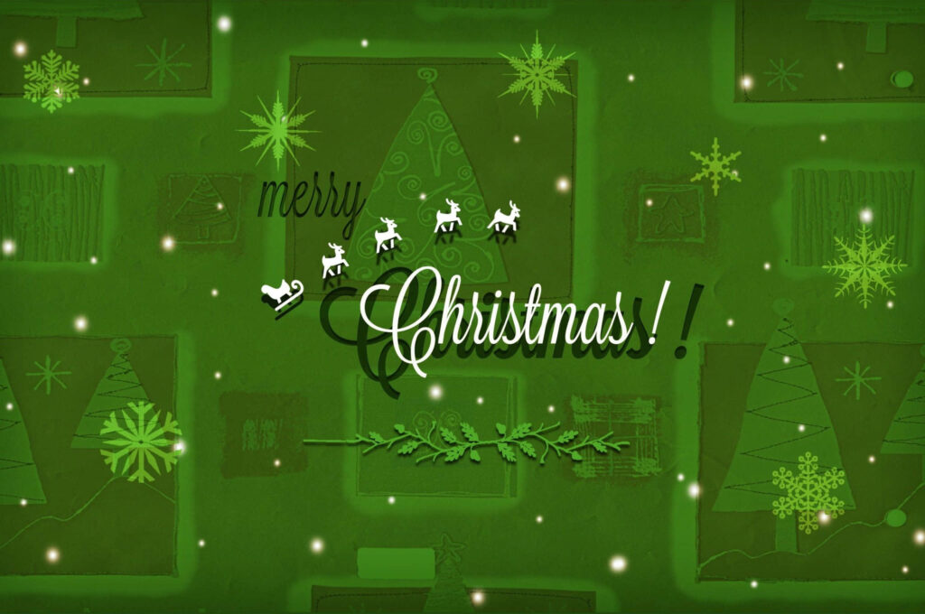 Festive Wallpaper: Merry Christmas with Green Trees & Snowflakes