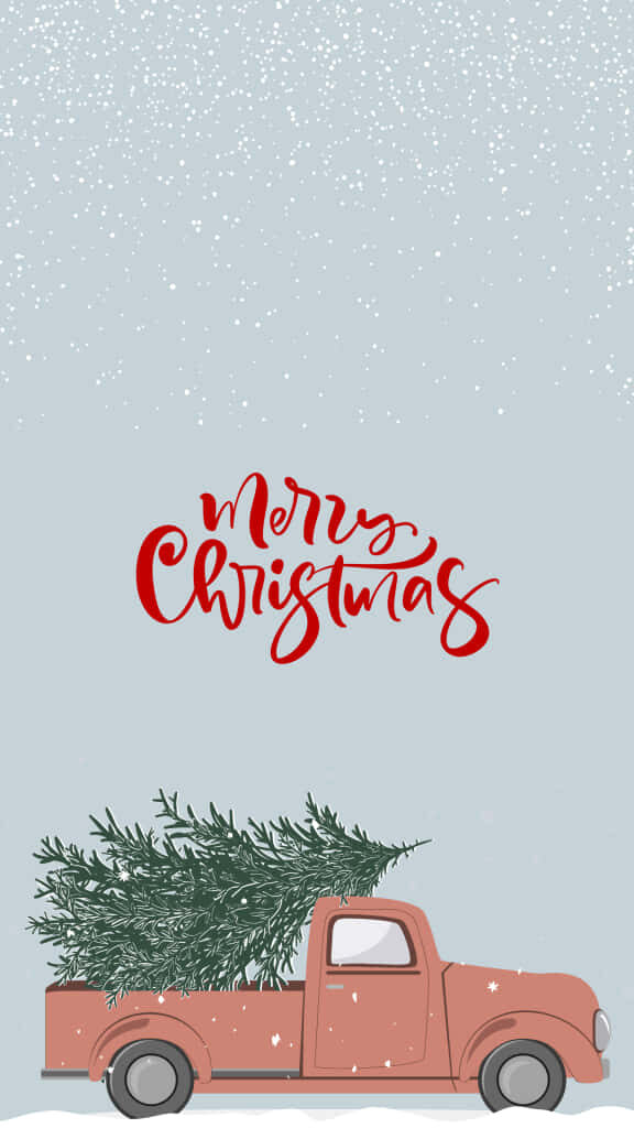 Vintage Truck Christmas Wallpaper with Snowfall & Merry Christmas Text