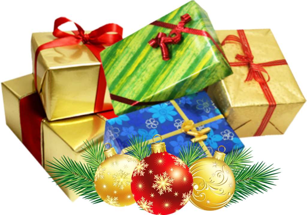Festive Christmas Wallpaper with Gifts, Ribbons, and Ornaments