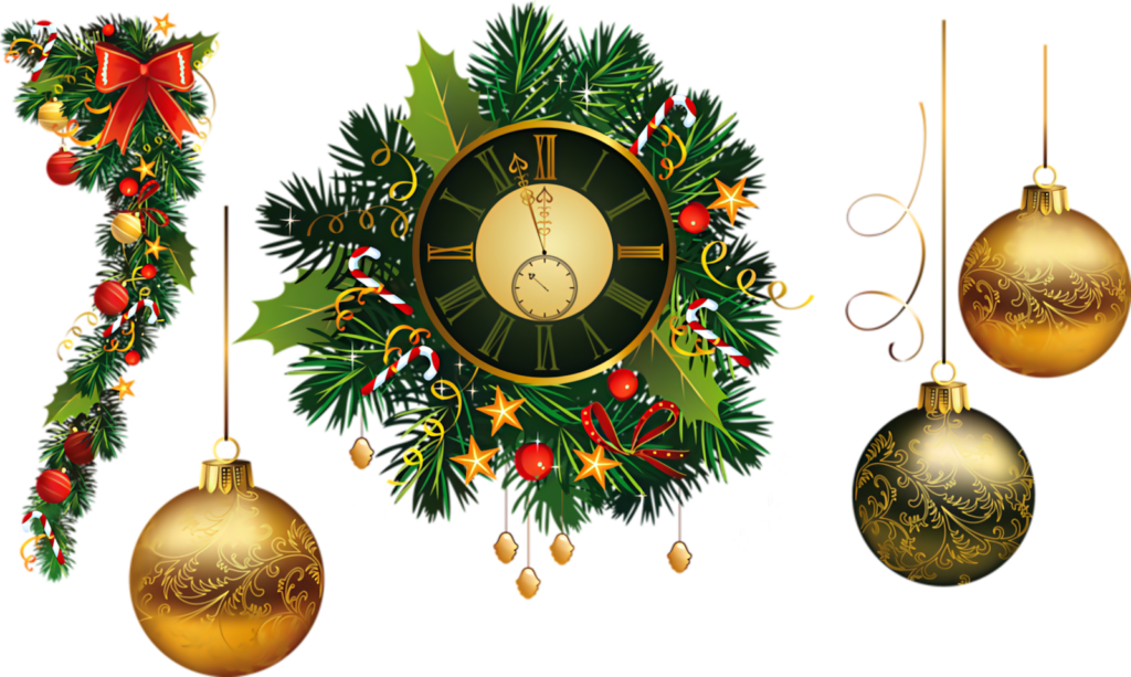 Festive Christmas Wallpaper: Clock, Wreaths, Ornaments & Cheer