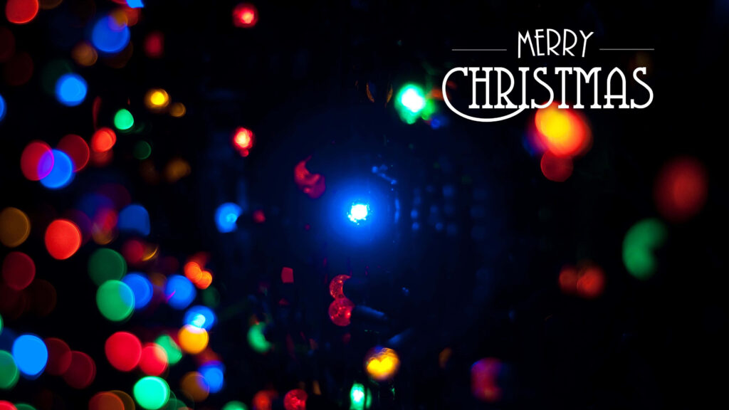 Vibrant Christmas Wallpaper with Blurred Lights & Merry Christmas