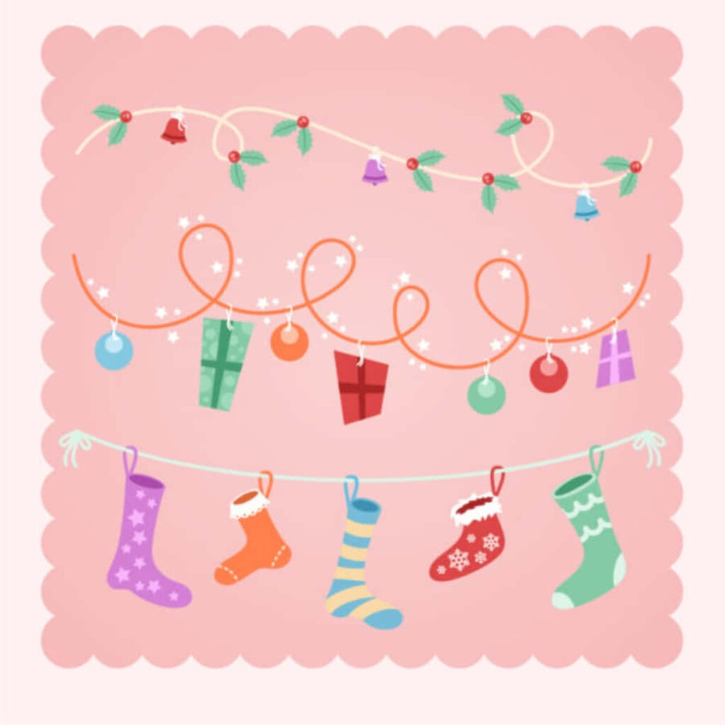 Festive Wallpaper: Cute Christmas Socks & Gifts on Soft Pink Background
