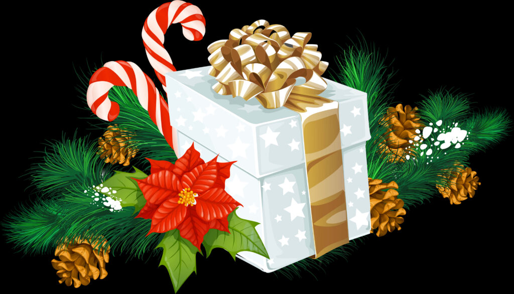Festive Christmas Wallpaper with Gift Box and Holiday Cheer