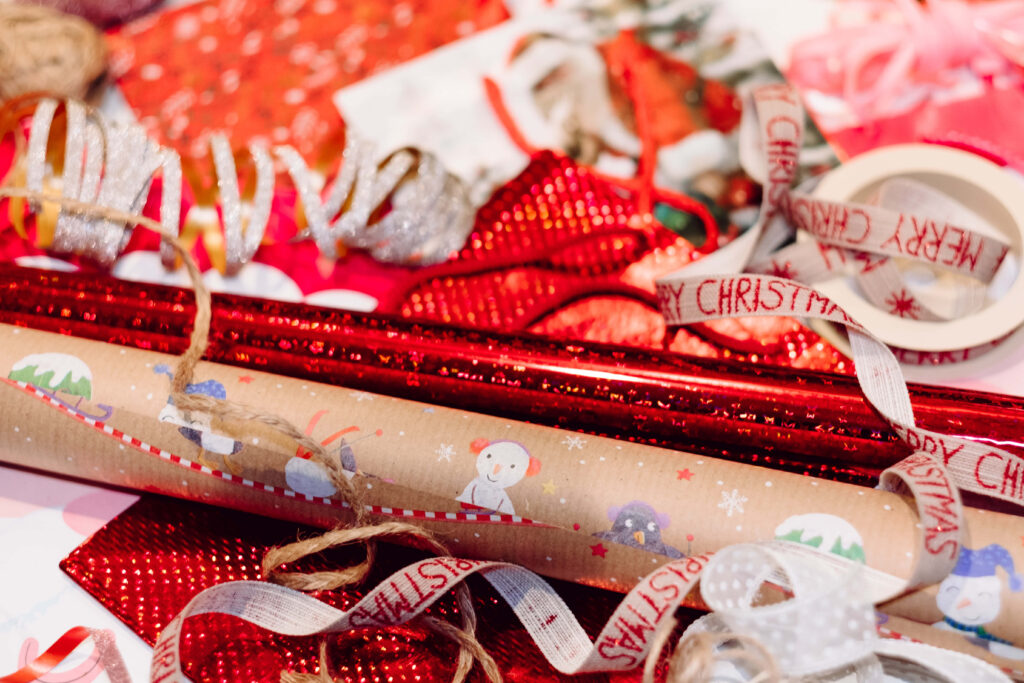 Festive Christmas Wallpaper: Joyful Gifts & Ribbons Background