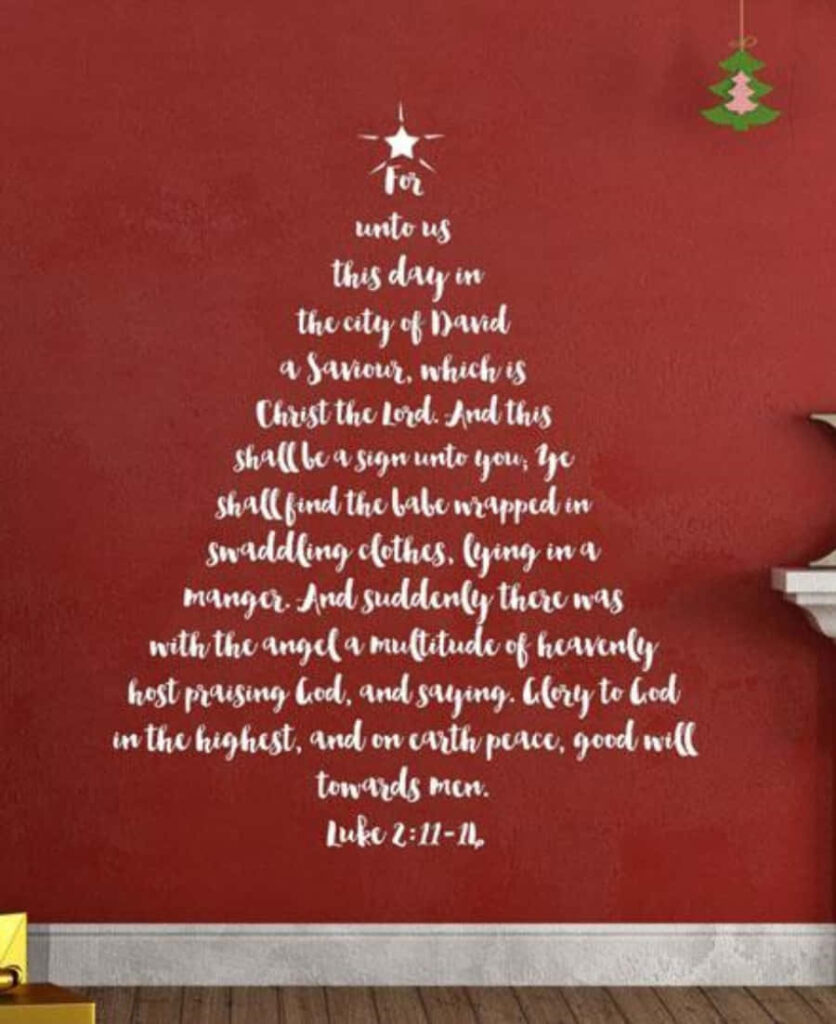 Festive Scripture Wallpaper: Christmas Tree & Peace | Luke 2:11-14