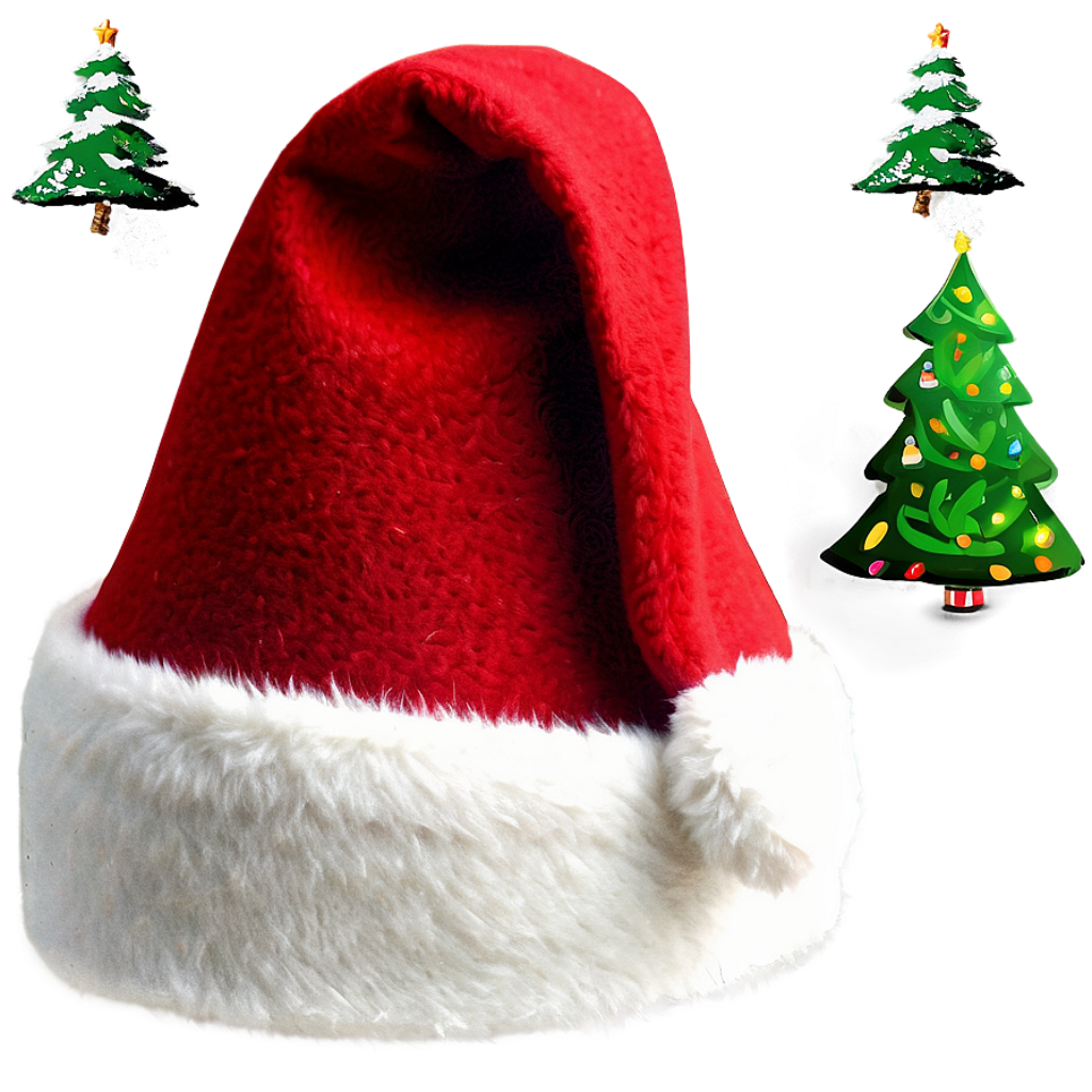 Festive Wallpaper: Oversized Christmas Hat & Glowing Trees Background
