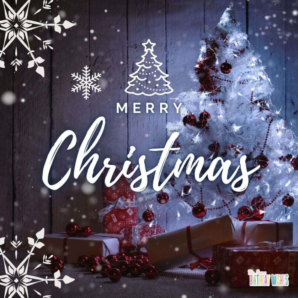 Festive Christmas Wallpaper: White Tree, Red Ornaments & Snowflakes