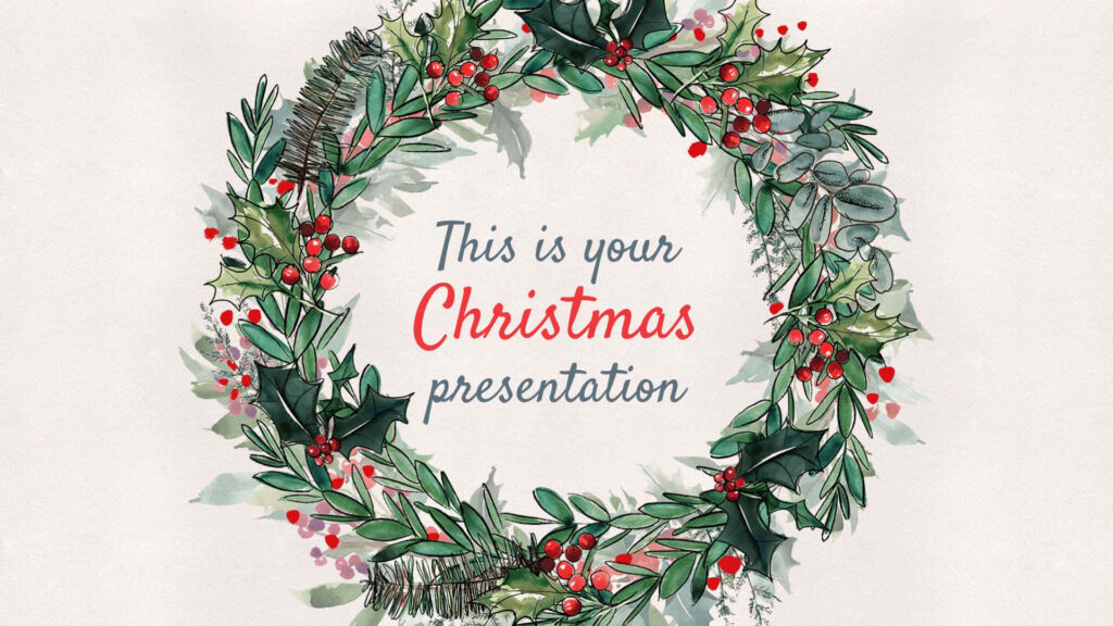 Christmas PowerPoint Background: Wreath of Holly & Red Berries Wallpaper