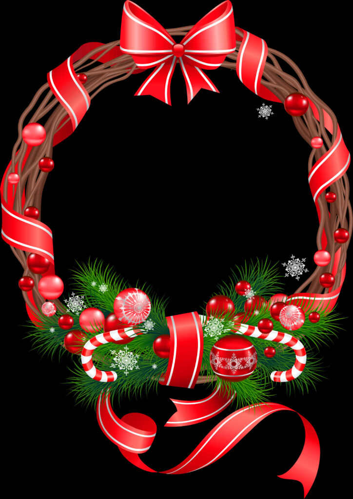 Joyful Christmas Wreath Wallpaper with Red Ribbon & Snowflakes