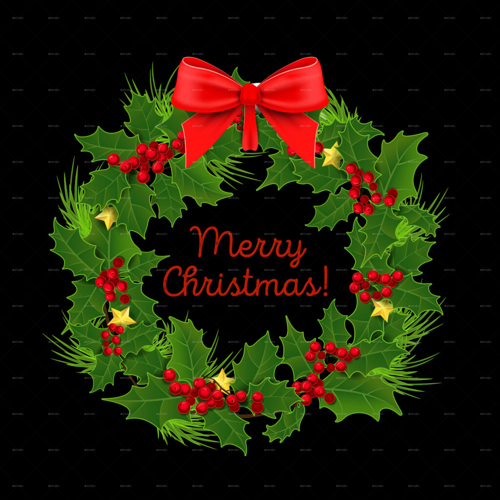 Festive Christmas Wreath Wallpaper with Cheerful Merry Christmas!
