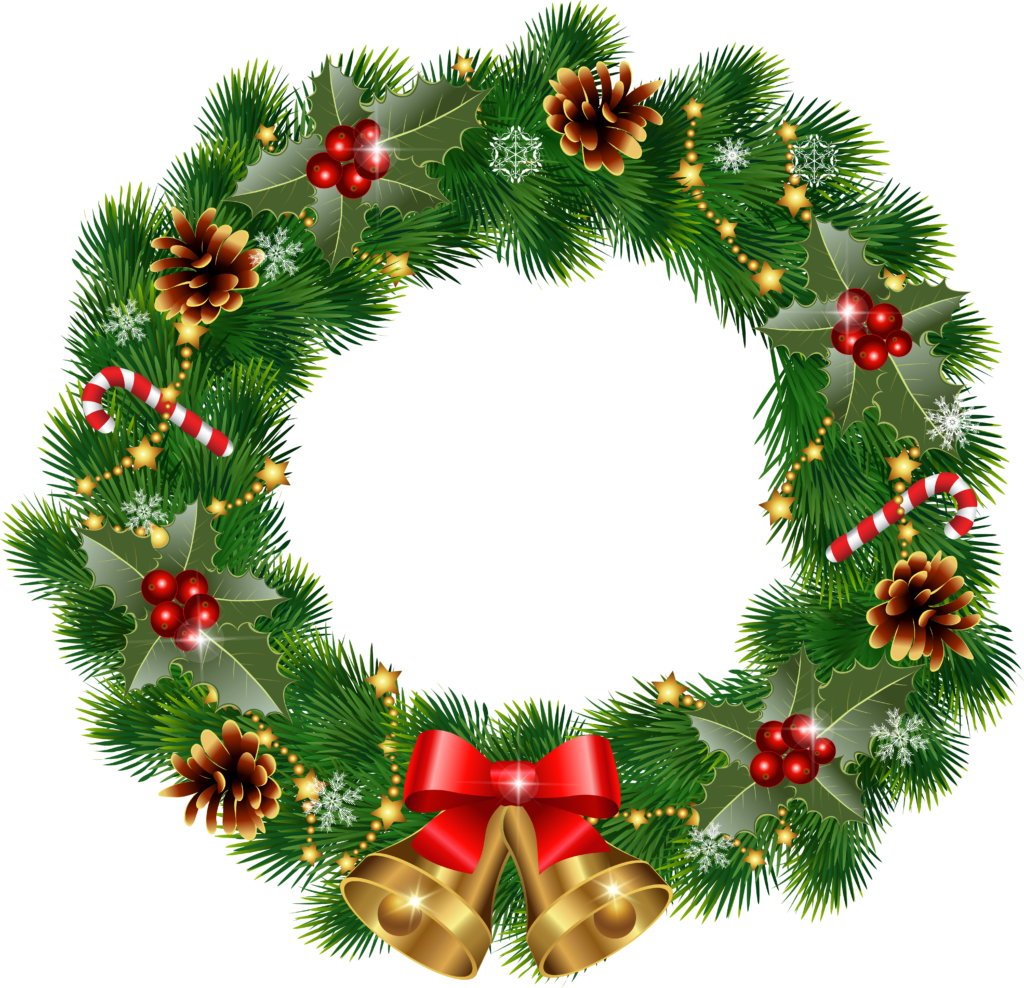 Festive Christmas Wreath with Pinecones, Berries & Twinkling Lights Wallpaper