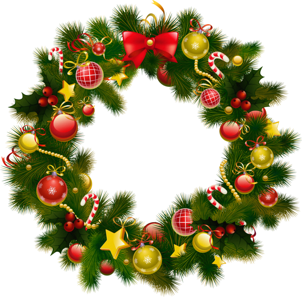 Festive Christmas Wreath Wallpaper with Red & Gold Decorations