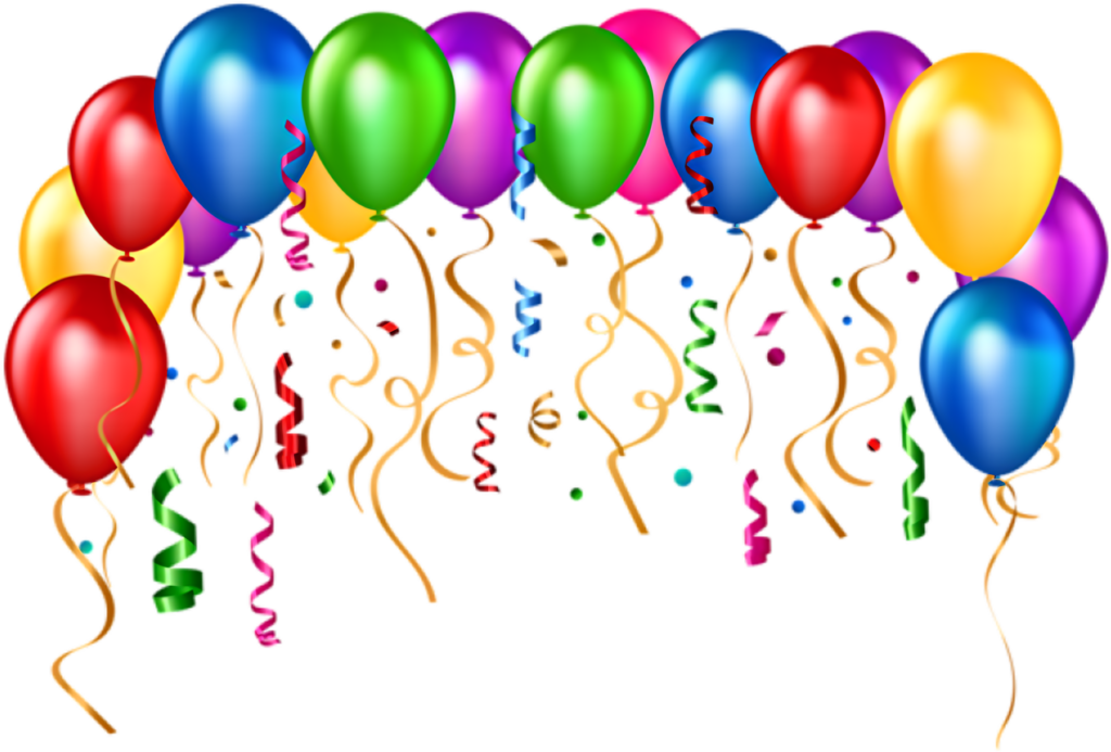 Festive Wallpaper with Colorful Balloons & Swirling Confetti Background