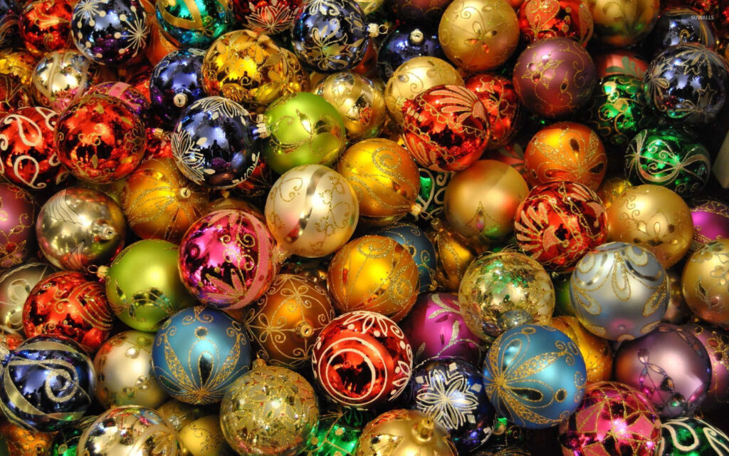 Colorful Festive Ornaments Wallpaper for a Cheerful Holiday Background