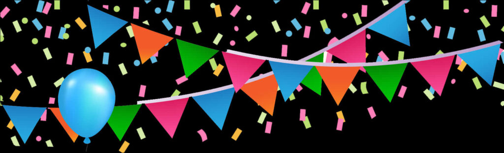 Vibrant Celebration Wallpaper: Banners & Confetti on Black Background