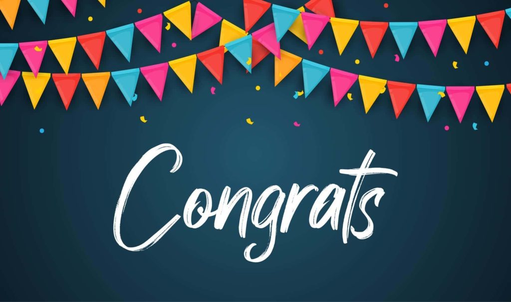 Congrats text with colorful bunting and confetti on deep blue festive celebration background wallpaper