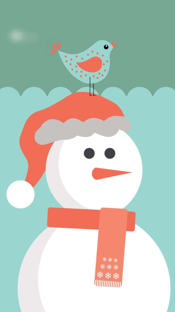 Festive Vector Snowman with Bird - Cheerful Christmas Wallpaper