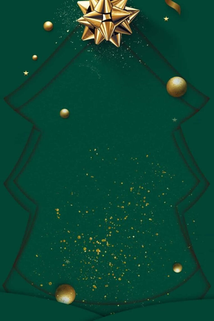 Dark Green Christmas Tree Wallpaper with Gold Accents & Ornaments