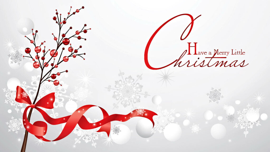 Merry Christmas Magic: Playful Holly and Snowfall Delight on White Wonderland Wallpaper