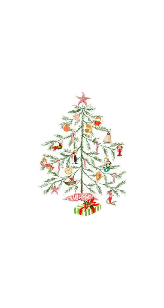Festive Coral and Baubles: Delightful Aesthetic Holiday Cards on a Snowy Canvas Wallpaper