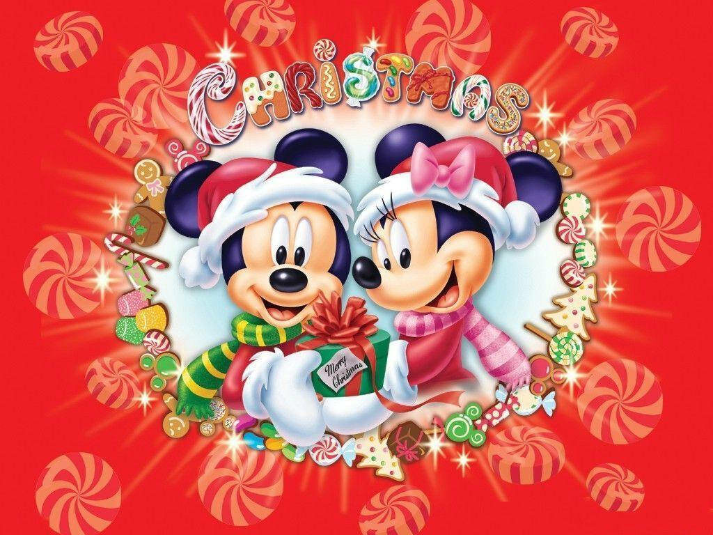 Mickey and Minnie's Enchanting Candy Cane Celebration: A Joyful Disney Christmas Illustration Wallpaper