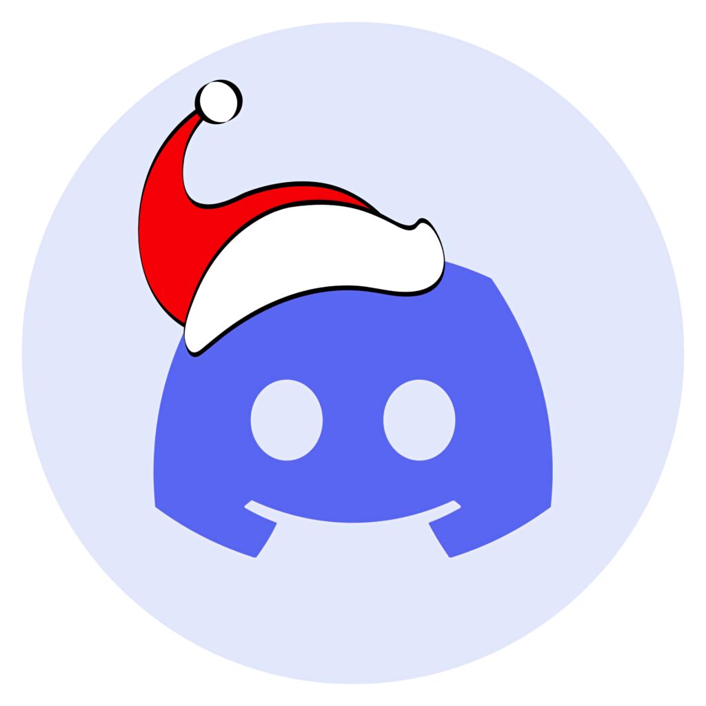 Discord logo wearing a red Santa hat on blue background festive Christmas wallpaper design