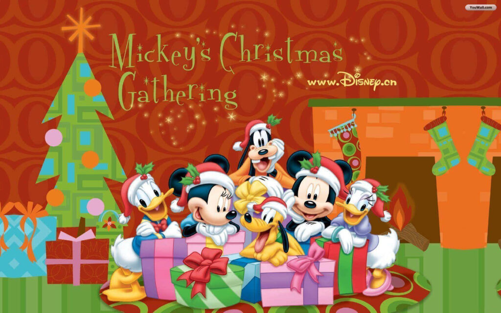 Festive Disney Christmas Wallpaper with Mickey, Minnie & Friends