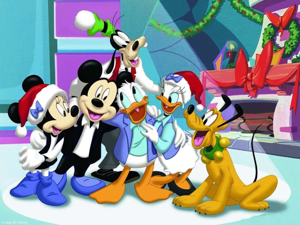 Joyful Disney Christmas Wallpaper: Mickey, Minnie & Friends