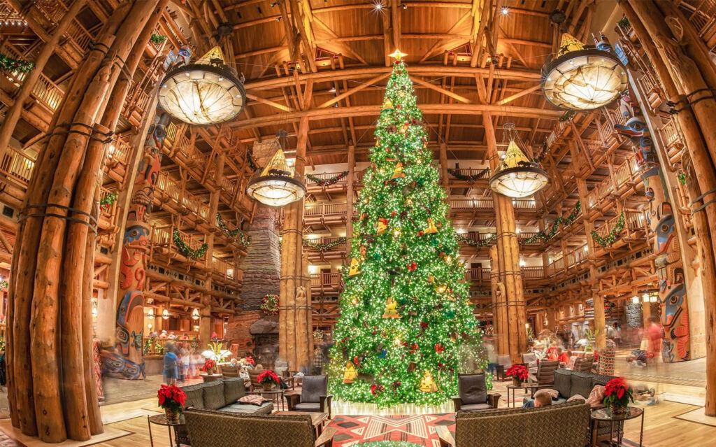 Festive Disney's Wilderness Lodge Christmas Wallpaper: Fisheye View