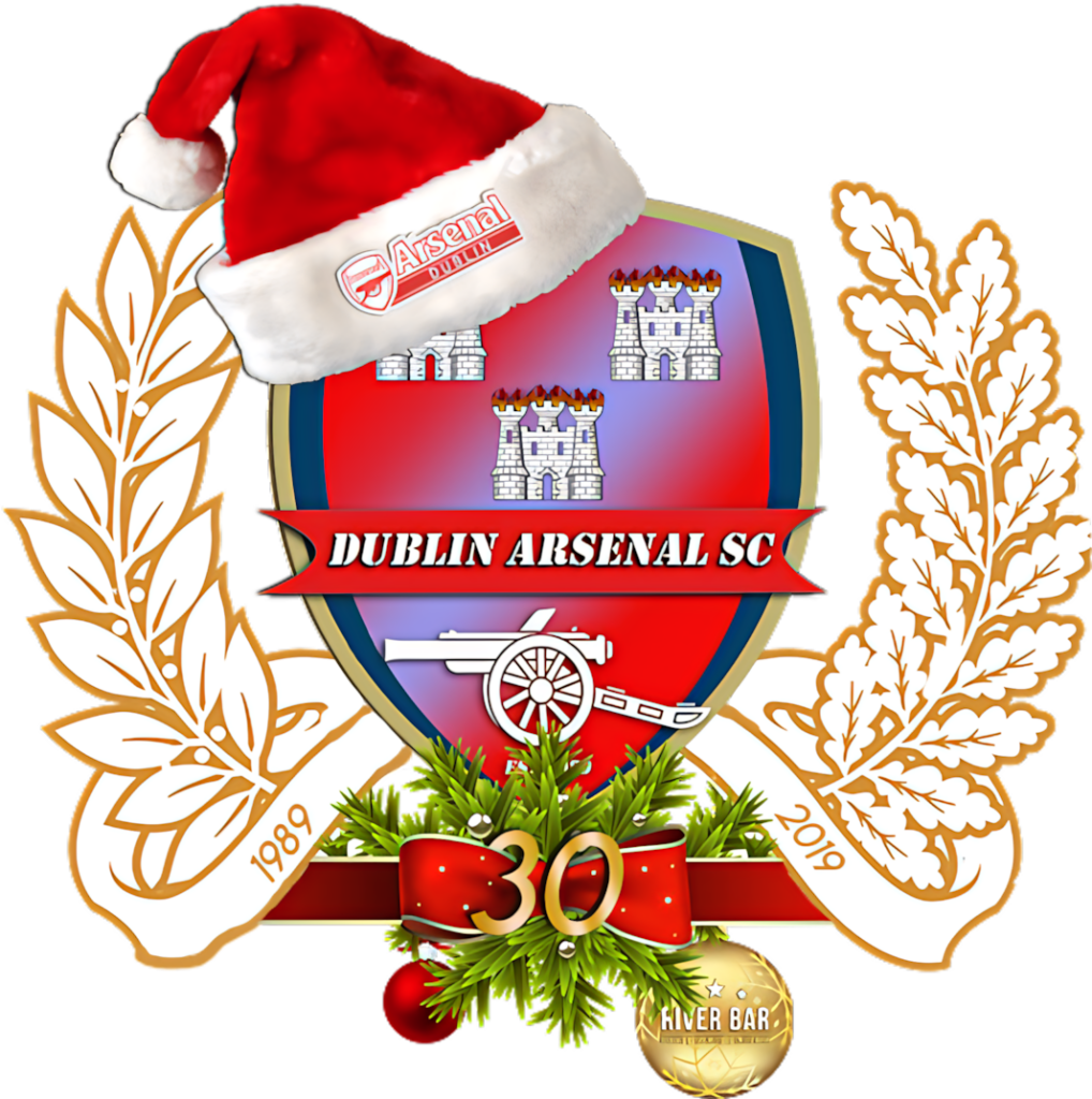 Festive Dublin Arsenal SC Crest with Santa Hat & Christmas Cheer Wallpaper