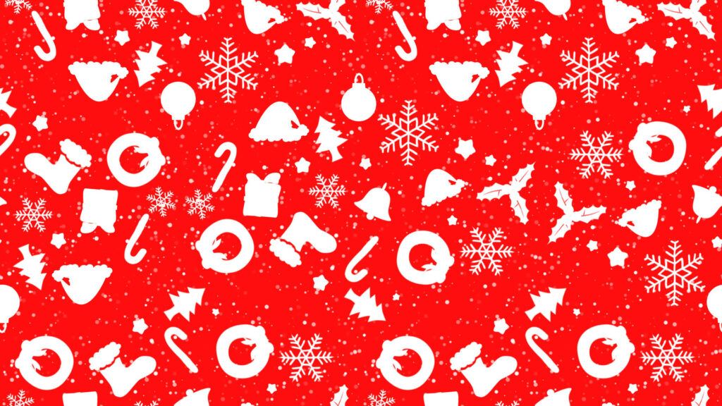 Festive White Christmas Desktop with a Vibrant Red Backdrop Wallpaper