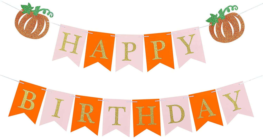 Vibrant Fall Happy Birthday Banner with Glittery Pumpkins Wallpaper