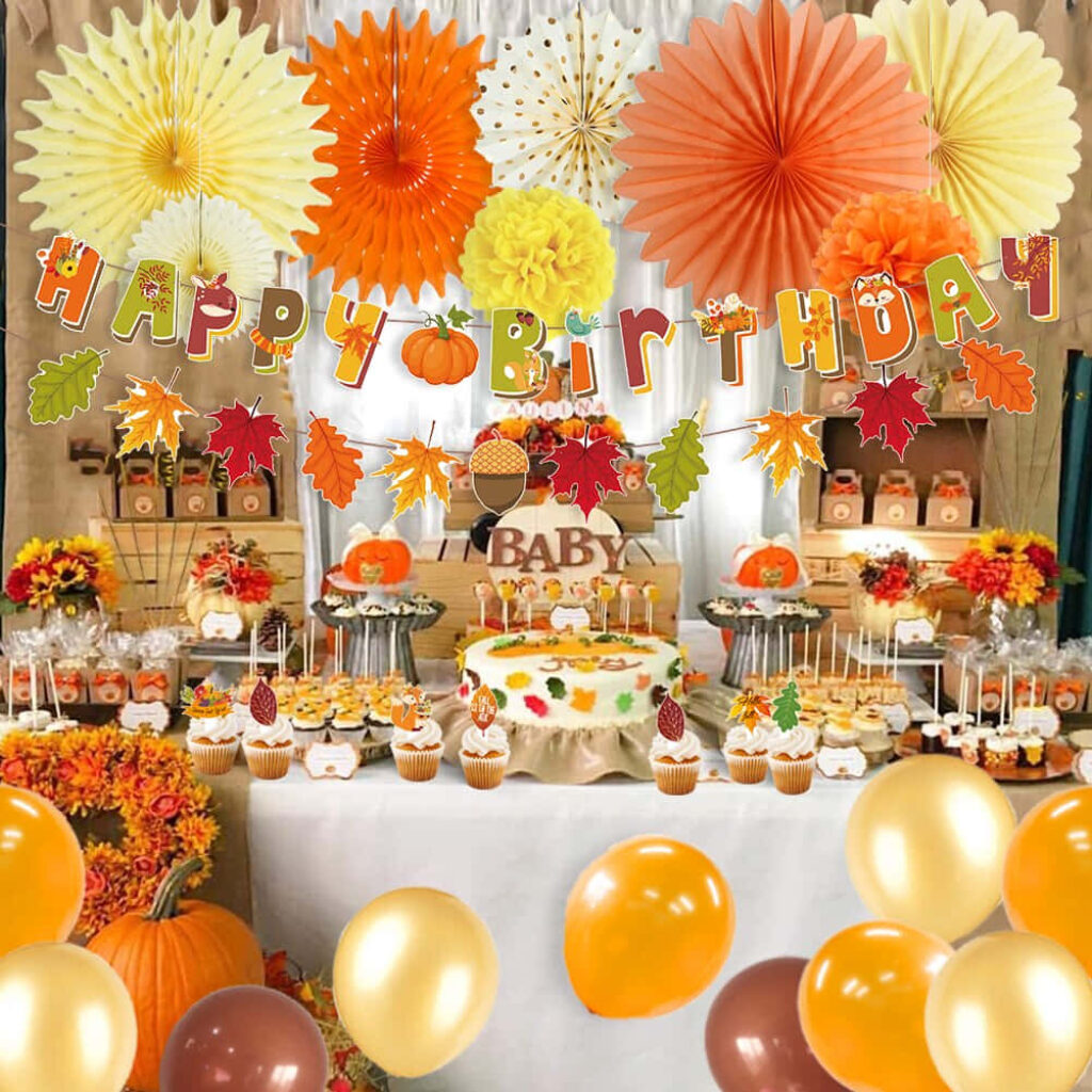 Festive Autumnal Birthday Atmosphere: Rustic Paper Crafts Dangling from Ceilings Wallpaper