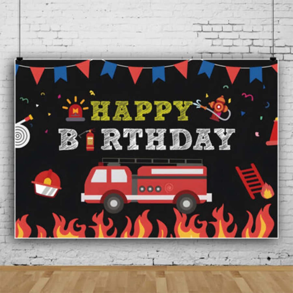 Vibrant Fire Truck Birthday Wallpaper - Fun Celebration Design