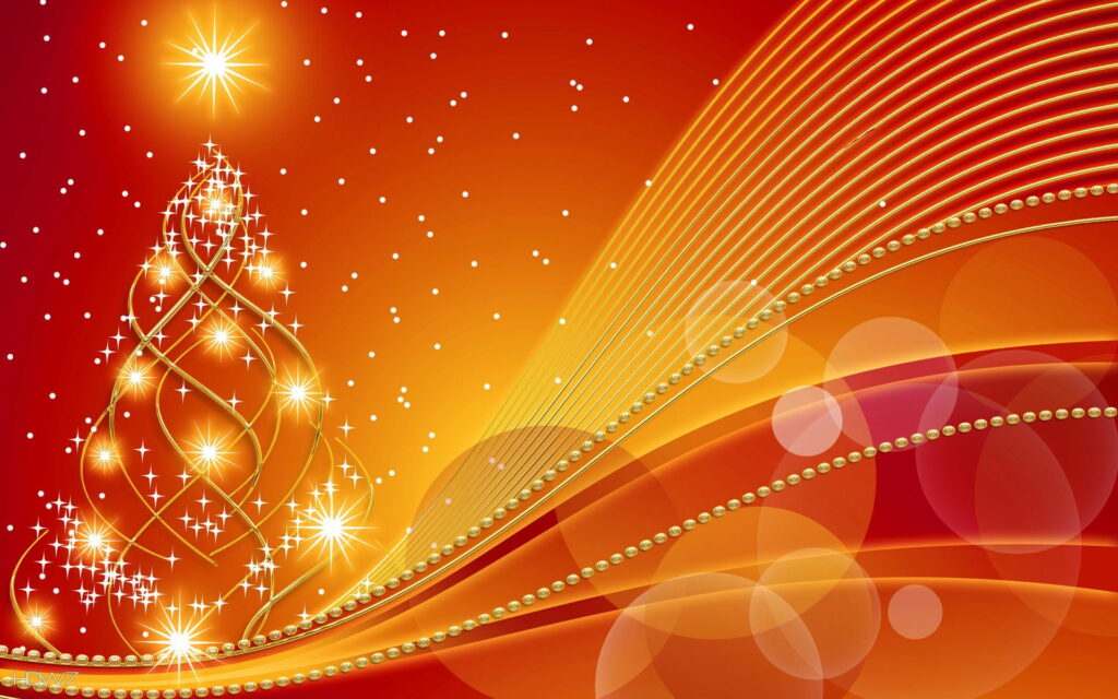 Festive Bliss: Vibrant HD Wallpaper Featuring a Vector Christmas Tree in Exquisite Orange Hues