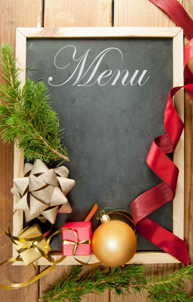 Festive Flat Lay Wallpaper: Chalkboard Menu & Holiday Decor