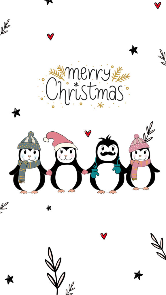 Penguin Parade: Festive Penguins Showcase Christmas Spirit in this Adorable iPhone Wallpaper