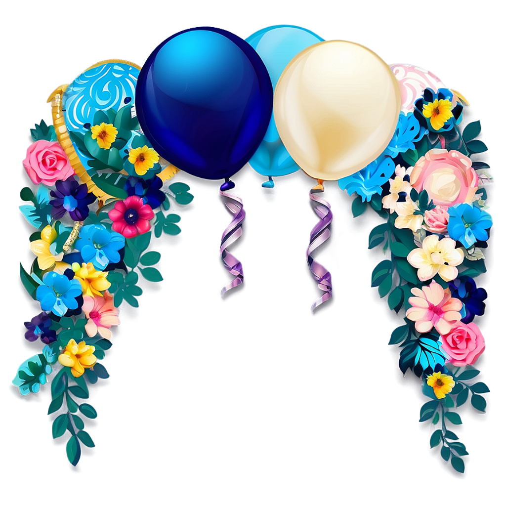 Vibrant Floral Wallpaper with Balloons: Whimsical Celebration Background