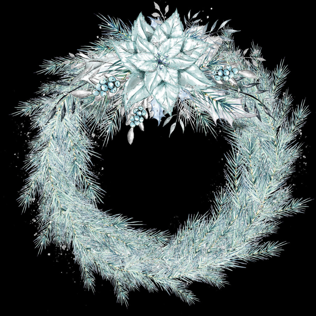 Elegant Frosted Pine Wreath Wallpaper for a Festive Christmas Mood