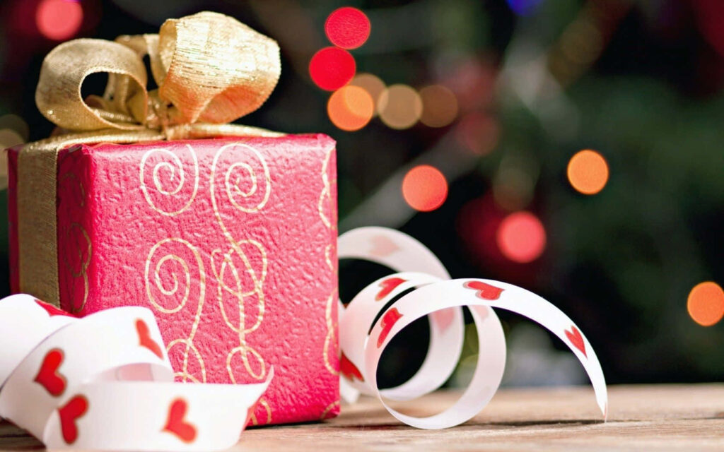Festive Gift Wallpaper: Red & Gold Holiday Cheer Background