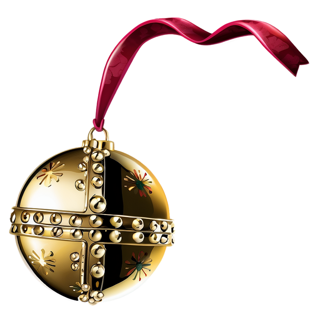 Elegant Gold Jingle Bell Wallpaper with Festive Red Ribbon Background
