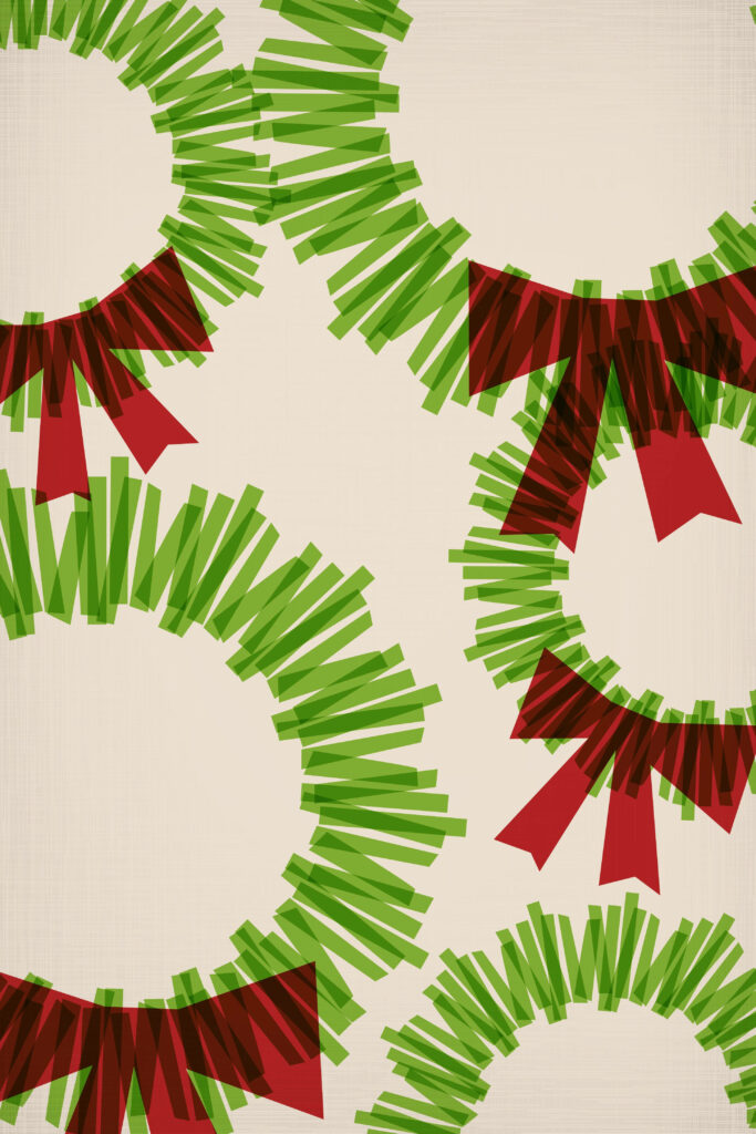 Festive Green Christmas Wreaths with Red Ribbons - Vector Art Wallpaper
