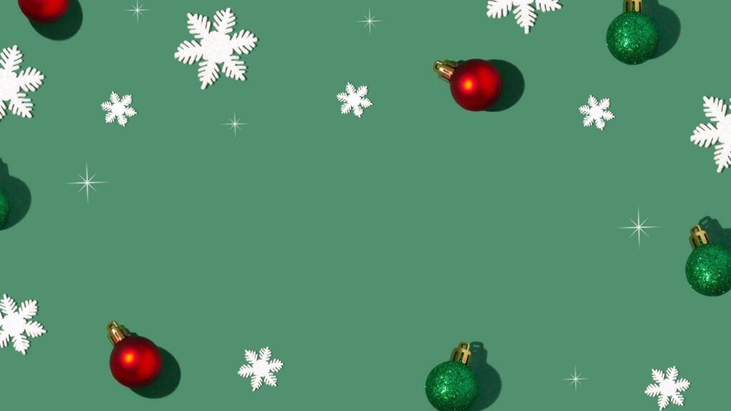 Minimalist Green Christmas Wallpaper with Snowflakes & Ornaments