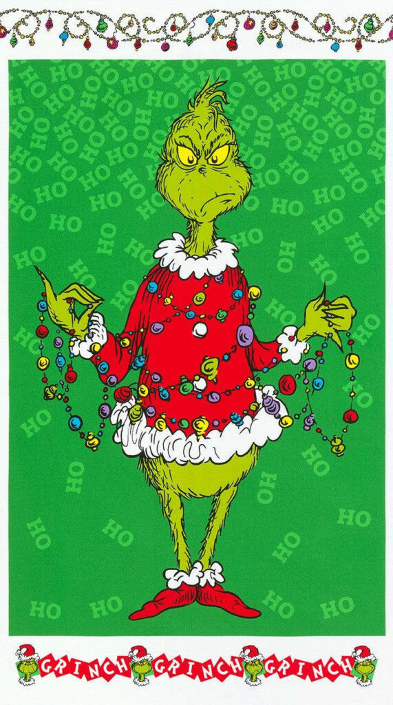 Festive Grinch Wallpaper: Santa Outfit, Lights & Colorful HO Design