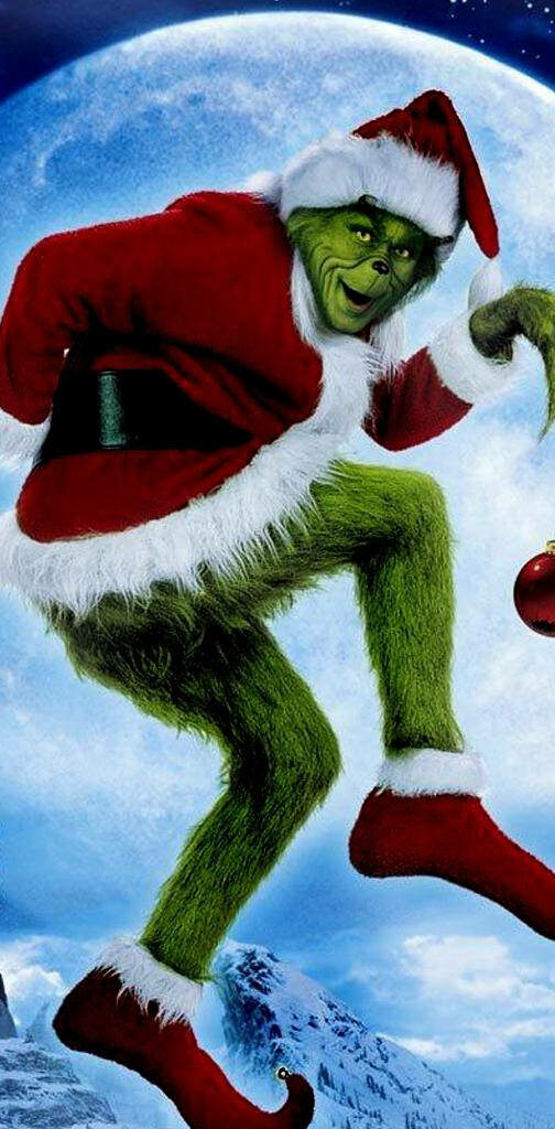Festive Grinch Wallpaper: Santa Sneak with Moonlit Winter Scene